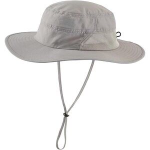 Unisex Light Grey 100%Polyester Wide Brim Mesh Chin Strap Classic Hiking Sun Hat